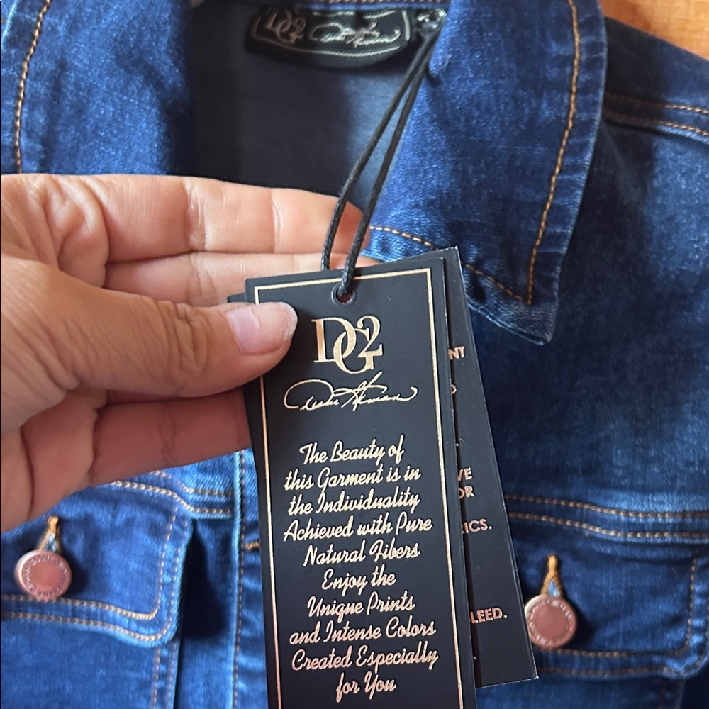 DG2 by Diane Gilman New Classic Stretch Denim Embroidered Back Jacket - Picture 7 of 9